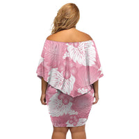 Pink Aloha Hawaii Off Shoulder Short Dress Monstera Hibiscus Plumeria Seamless Vibes - Polynesian Pride