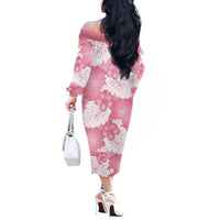Pink Aloha Hawaii Off The Shoulder Long Sleeve Dress Monstera Hibiscus Plumeria Seamless Vibes - Polynesian Pride