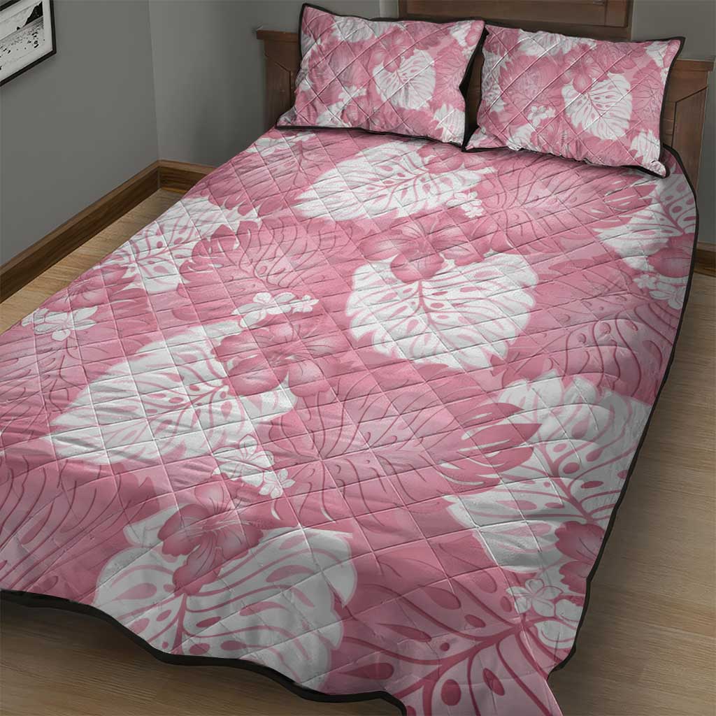 Pink Aloha Hawaii Quilt Bed Set Monstera Hibiscus Plumeria Seamless Vibes - Polynesian Pride