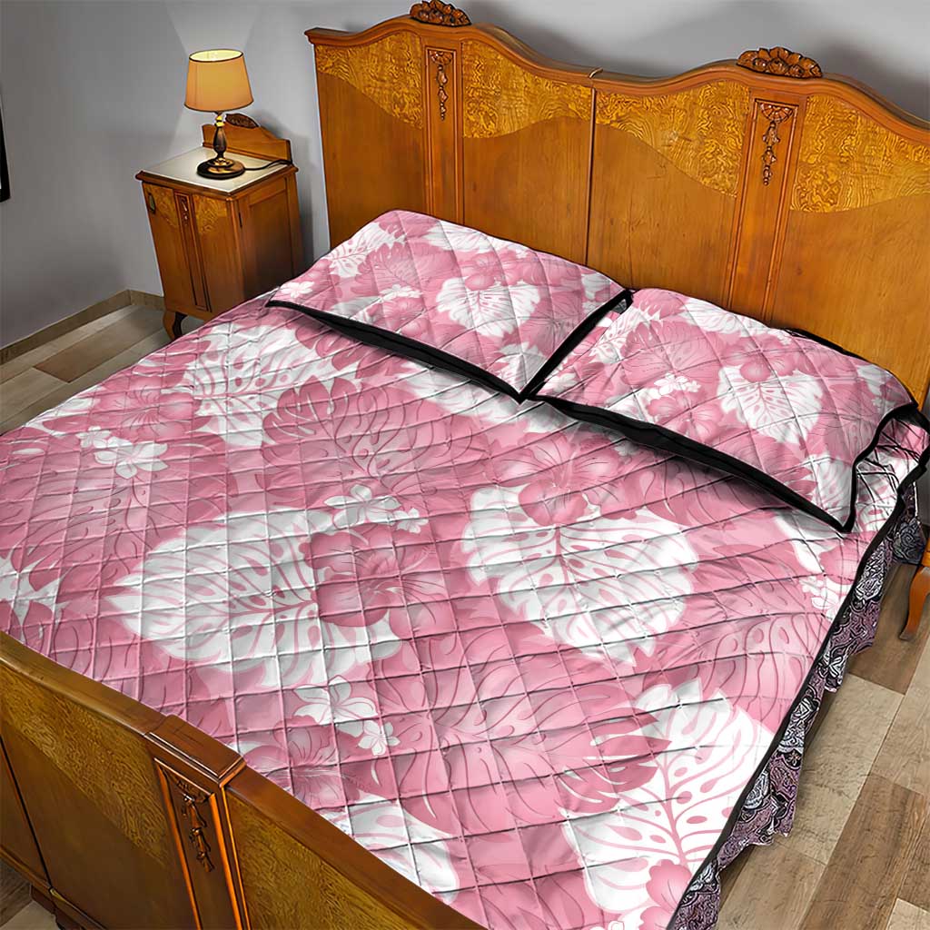 Pink Aloha Hawaii Quilt Bed Set Monstera Hibiscus Plumeria Seamless Vibes - Polynesian Pride