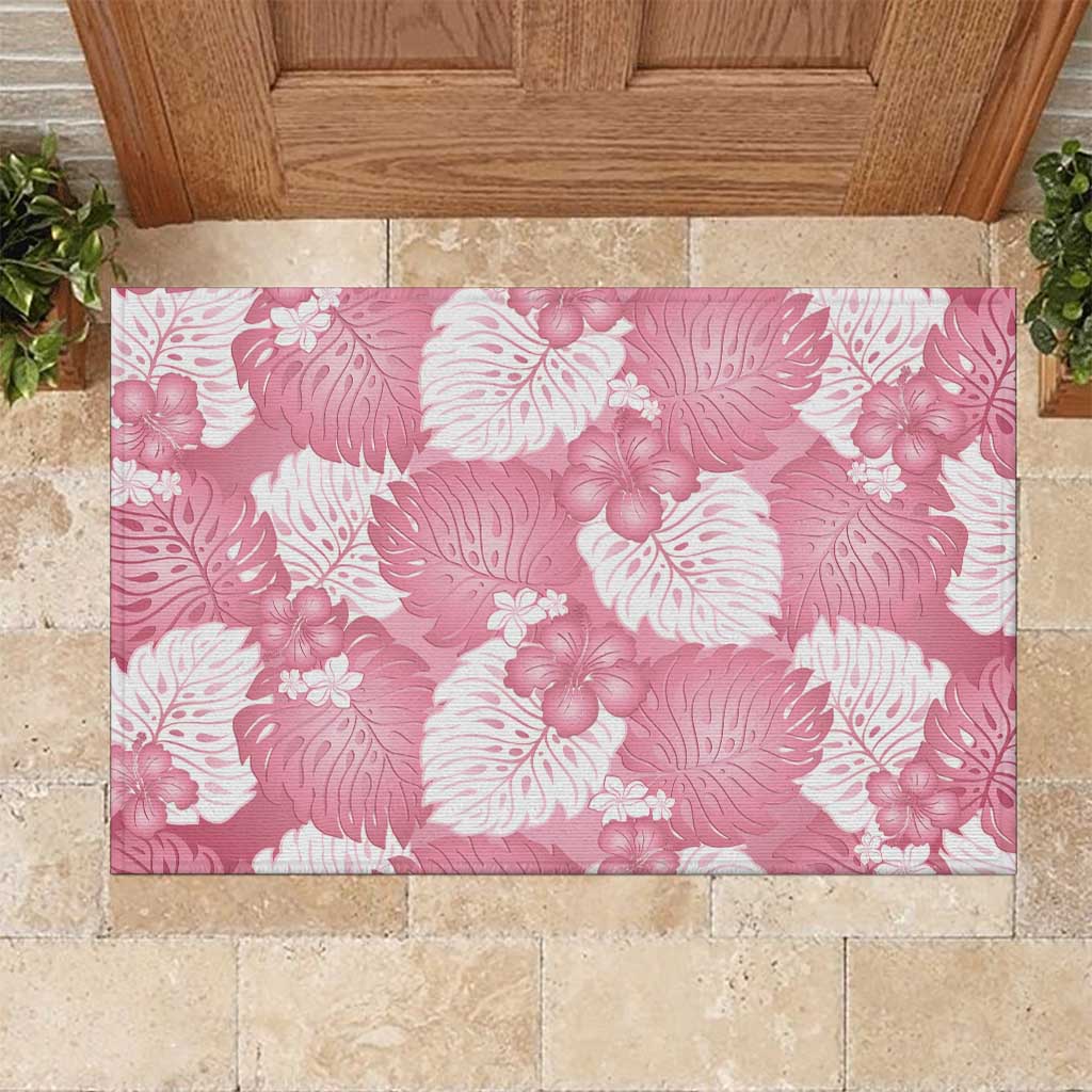 Pink Aloha Hawaii Rubber Doormat Monstera Hibiscus Plumeria Seamless Vibes LT14 Pink - Polynesian Pride