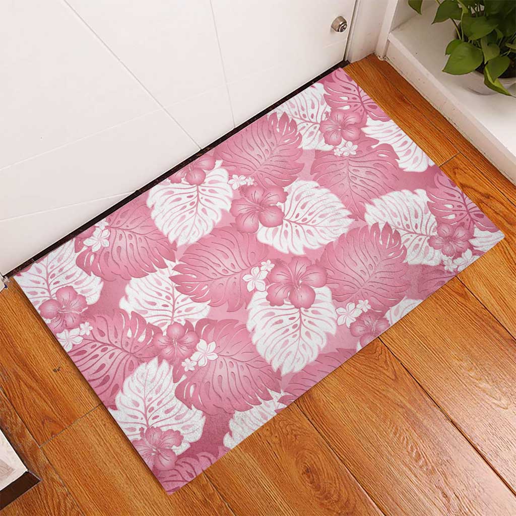 Pink Aloha Hawaii Rubber Doormat Monstera Hibiscus Plumeria Seamless Vibes LT14 - Polynesian Pride