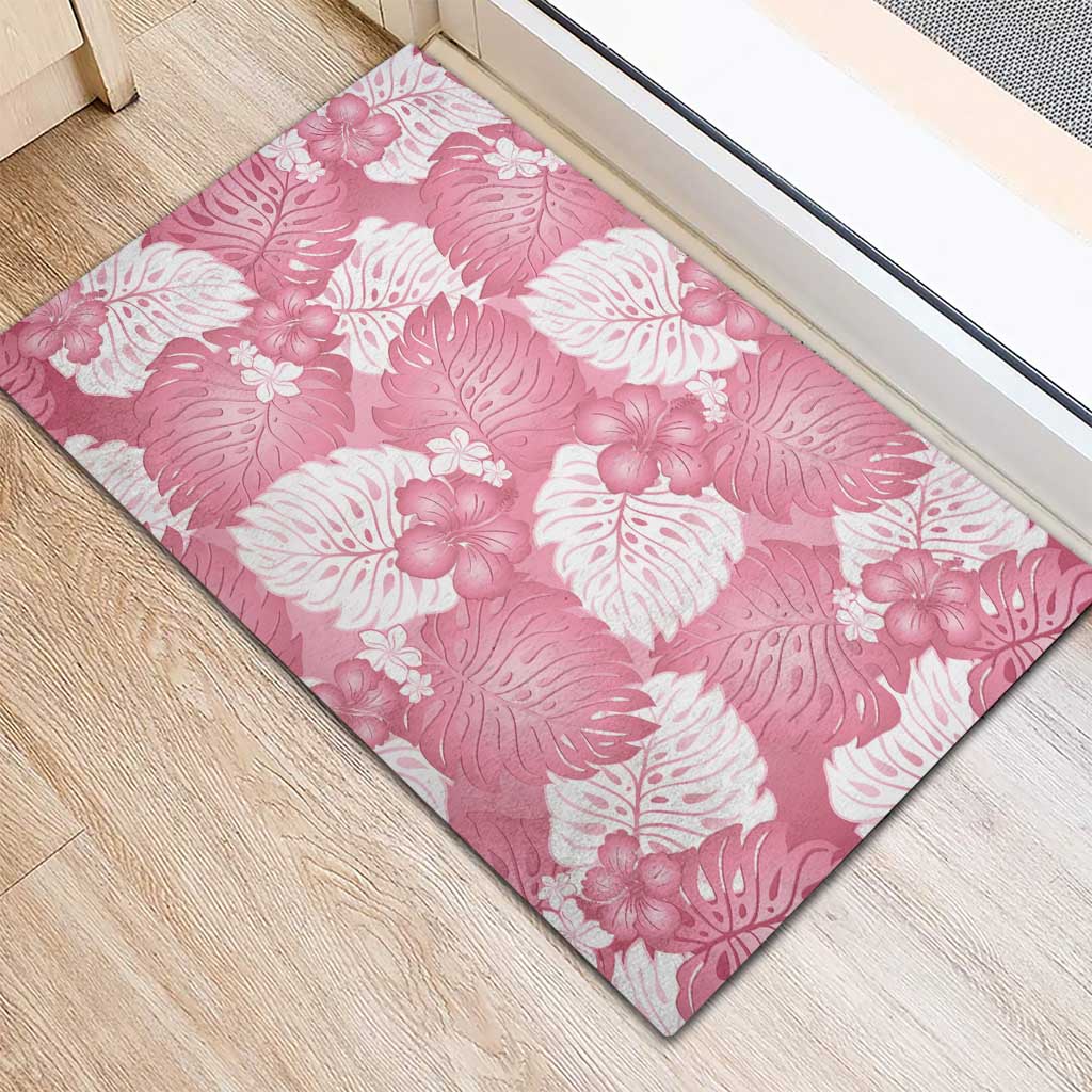Pink Aloha Hawaii Rubber Doormat Monstera Hibiscus Plumeria Seamless Vibes LT14 - Polynesian Pride