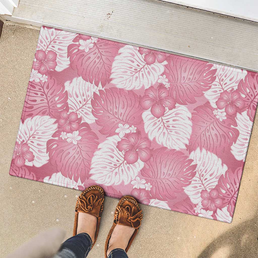 Pink Aloha Hawaii Rubber Doormat Monstera Hibiscus Plumeria Seamless Vibes LT14 - Polynesian Pride