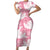 Pink Aloha Hawaii Short Sleeve Bodycon Dress Monstera Hibiscus Plumeria Seamless Vibes - Polynesian Pride