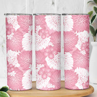 Pink Aloha Hawaii Skinny Tumbler Monstera Hibiscus Plumeria Seamless Vibes - Polynesian Pride
