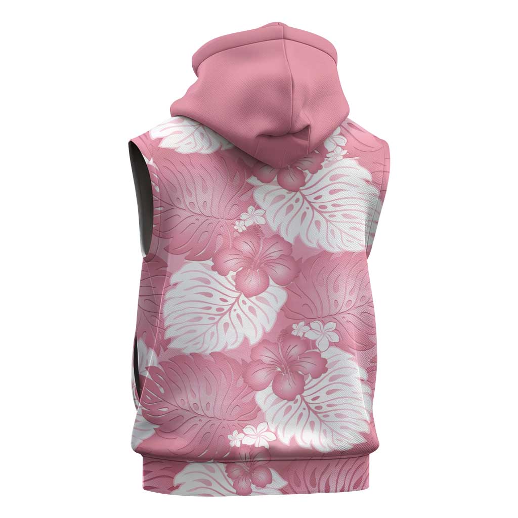 Pink Aloha Hawaii Sleeveless Zip Hoodie Monstera Hibiscus Plumeria Seamless Vibes - Polynesian Pride