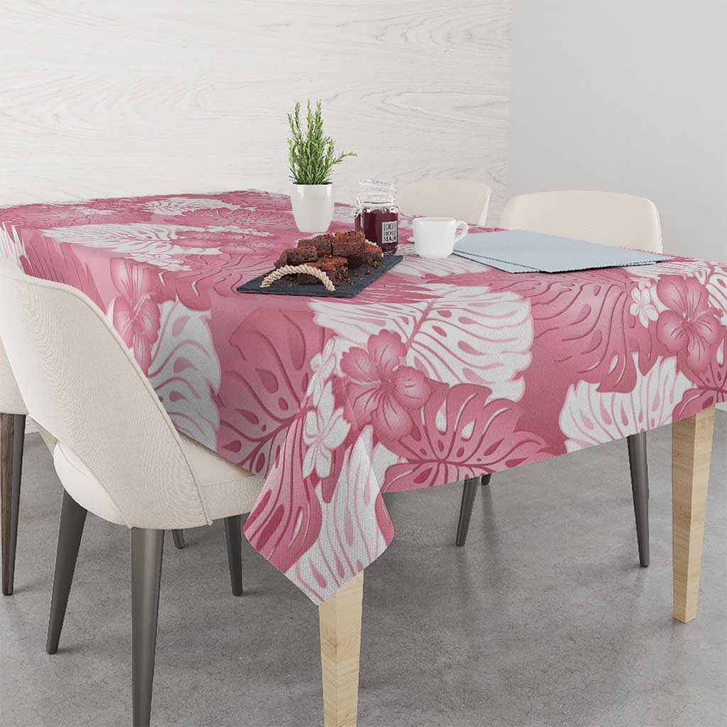 Pink Aloha Hawaii Tablecloth Monstera Hibiscus Plumeria Seamless Vibes - Polynesian Pride