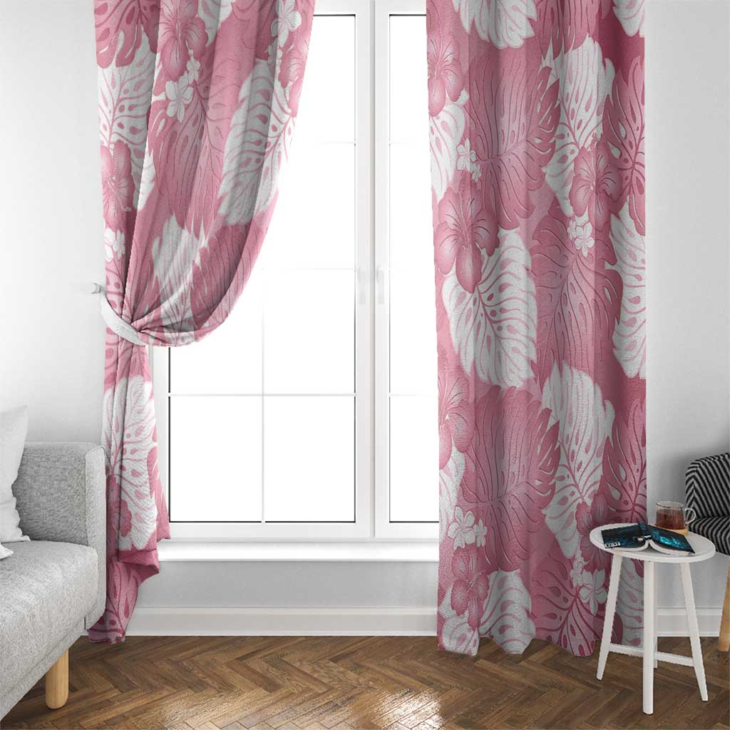 Pink Aloha Hawaii Window Curtain Monstera Hibiscus Plumeria Seamless Vibes - Polynesian Pride