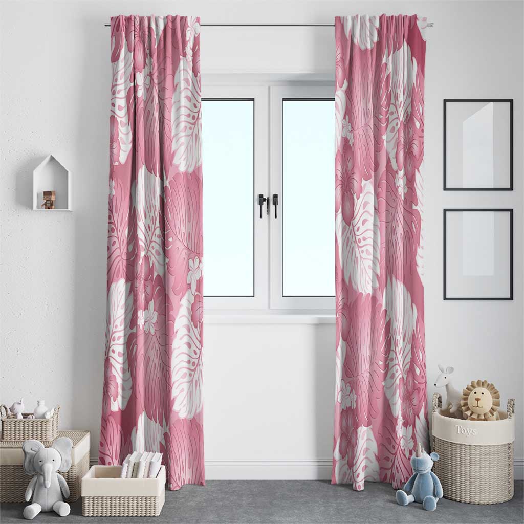 Pink Aloha Hawaii Window Curtain Monstera Hibiscus Plumeria Seamless Vibes - Polynesian Pride