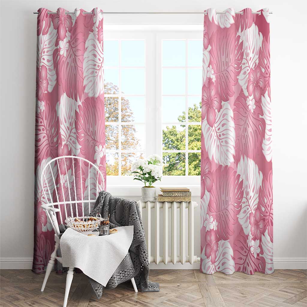 Pink Aloha Hawaii Window Curtain Monstera Hibiscus Plumeria Seamless Vibes - Polynesian Pride