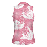 Pink Aloha Hawaii Women Sleeveless Polo Shirt Monstera Hibiscus Plumeria Seamless Vibes LT14 - Polynesian Pride