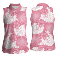 Pink Aloha Hawaii Women Sleeveless Polo Shirt Monstera Hibiscus Plumeria Seamless Vibes LT14 - Polynesian Pride