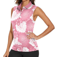 Pink Aloha Hawaii Women Sleeveless Polo Shirt Monstera Hibiscus Plumeria Seamless Vibes LT14 - Polynesian Pride