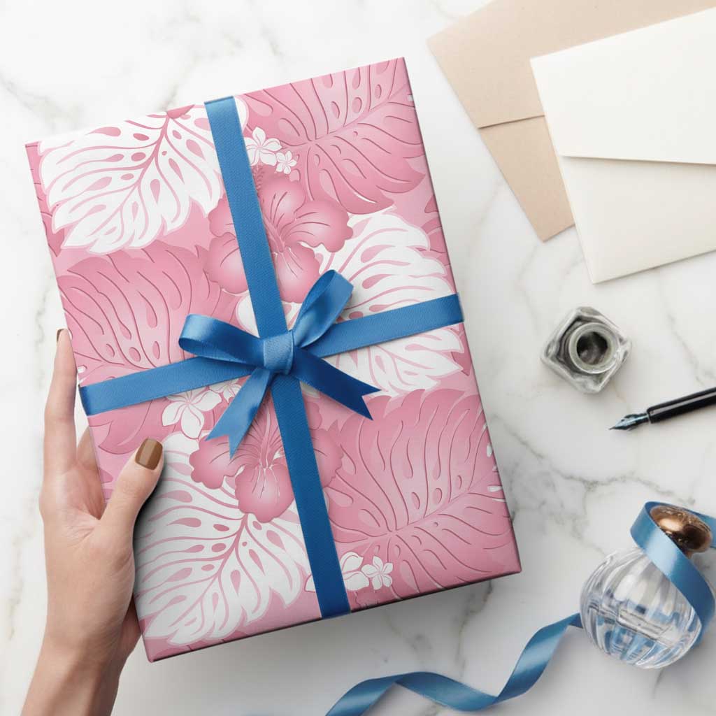 Pink Aloha Hawaii Wrapping Paper Monstera Hibiscus Plumeria Seamless Vibes - Polynesian Pride
