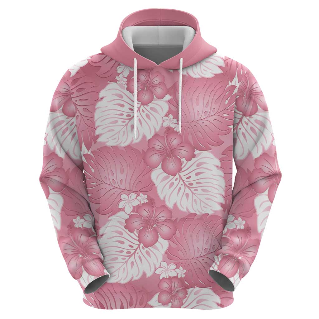 Pink Aloha Hawaii Zip Hoodie Monstera Hibiscus Plumeria Seamless Vibes - Polynesian Pride