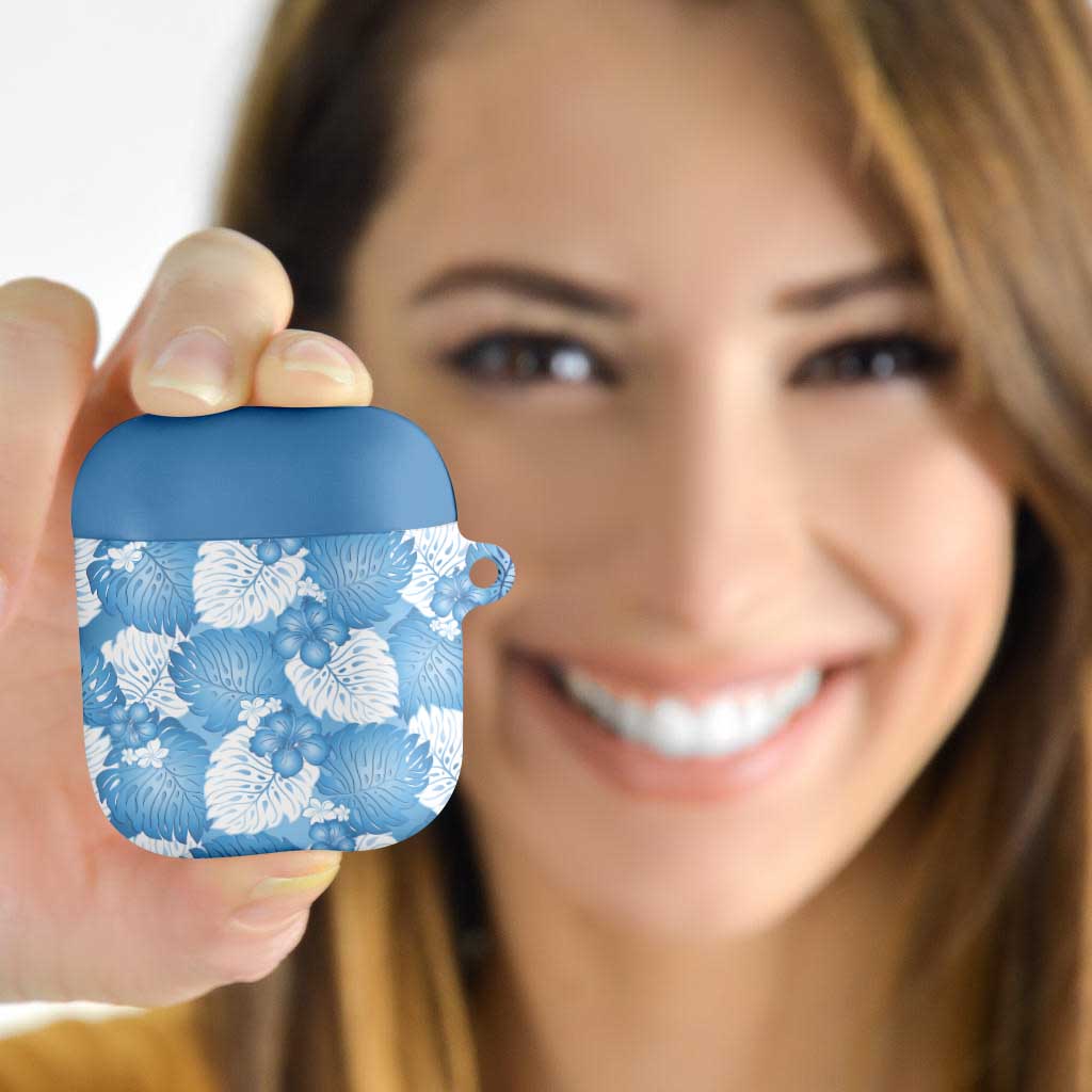 Blue Aloha Hawaii AirPods Case Monstera Hibiscus Plumeria Seamless Vibes - Polynesian Pride