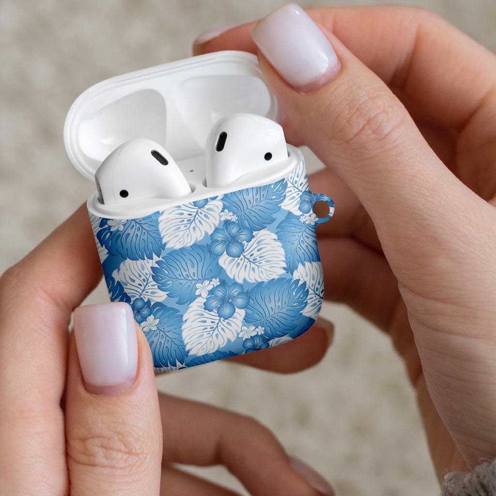 Blue Aloha Hawaii AirPods Case Monstera Hibiscus Plumeria Seamless Vibes - Polynesian Pride