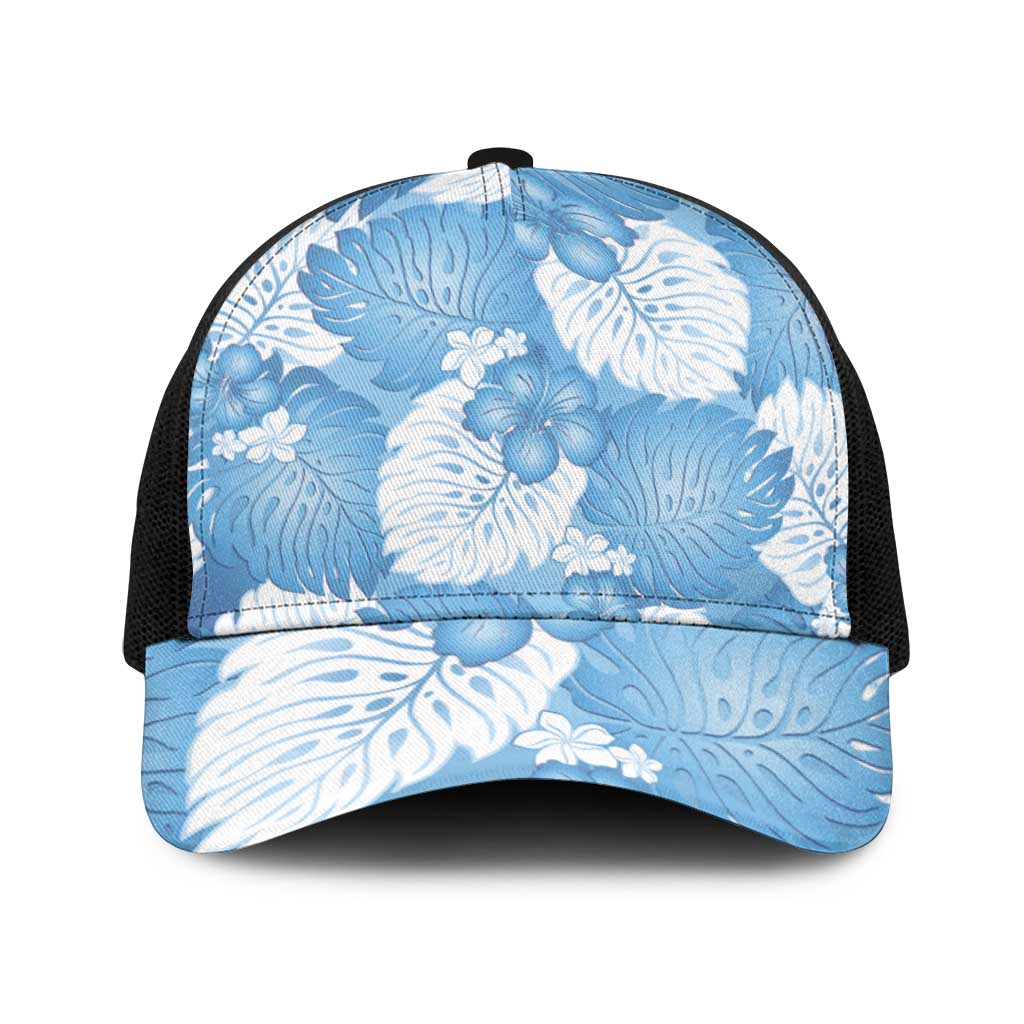 Blue Aloha Hawaii Baseball Net Cap Monstera Hibiscus Plumeria Seamless Vibes - Polynesian Pride