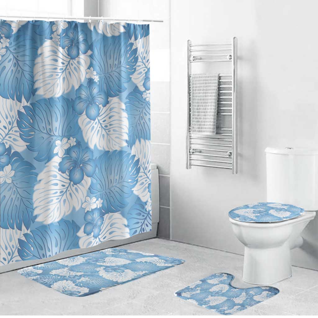 Blue Aloha Hawaii Bathroom Set Monstera Hibiscus Plumeria Seamless Vibes - Polynesian Pride
