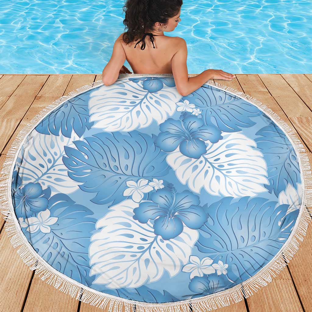 Blue Aloha Hawaii Beach Blanket Monstera Hibiscus Plumeria Seamless Vibes - Polynesian Pride