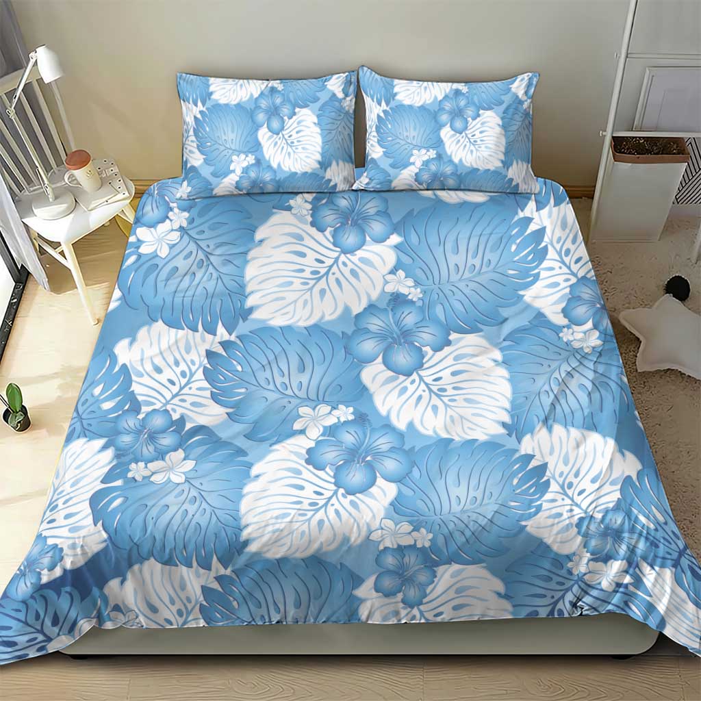 Blue Aloha Hawaii Bedding Set Monstera Hibiscus Plumeria Seamless Vibes - Polynesian Pride