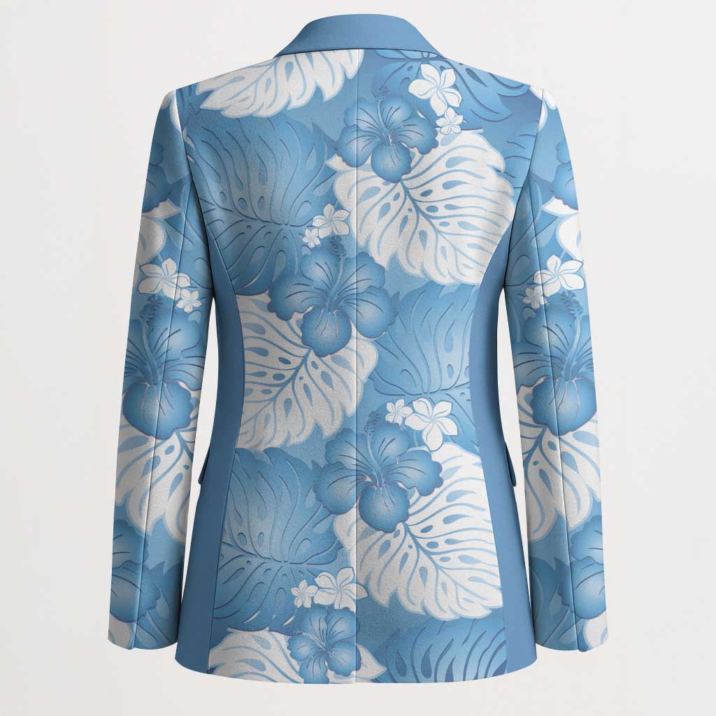 Blue Aloha Hawaii Blazer Monstera Hibiscus Plumeria Seamless Vibes - Polynesian Pride
