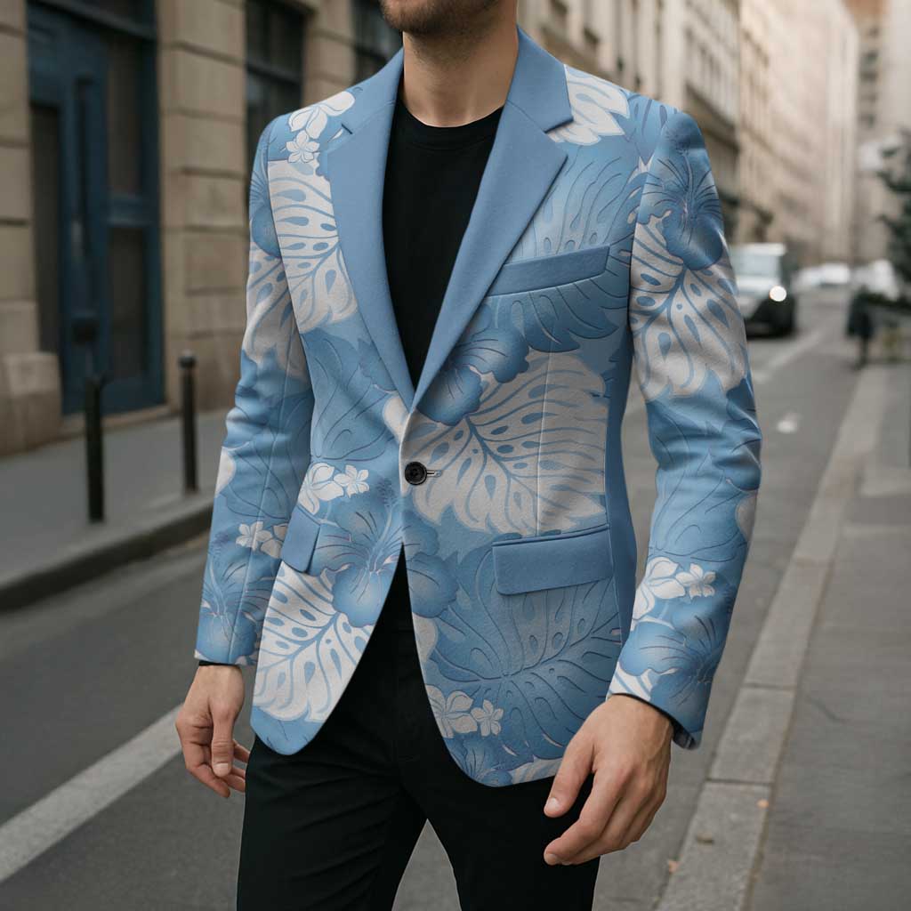 Blue Aloha Hawaii Blazer Monstera Hibiscus Plumeria Seamless Vibes - Polynesian Pride