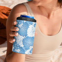 Blue Aloha Hawaii 4 in 1 Can Cooler Tumbler Monstera Hibiscus Plumeria Seamless Vibes - Polynesian Pride