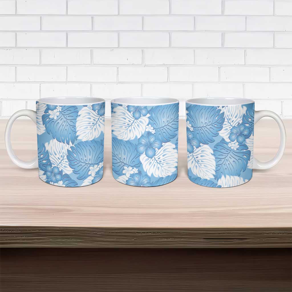 Blue Aloha Hawaii Ceramic Mug Monstera Hibiscus Plumeria Seamless Vibes - Polynesian Pride