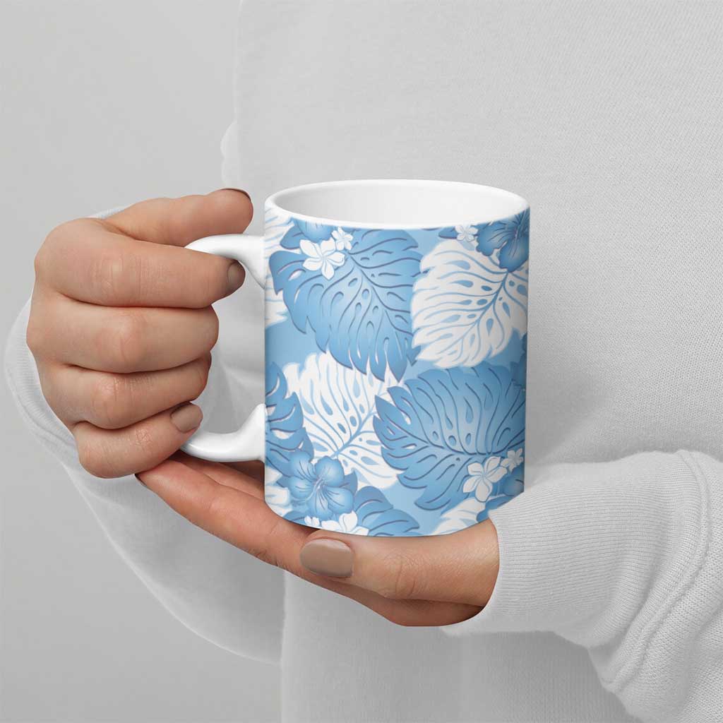 Blue Aloha Hawaii Ceramic Mug Monstera Hibiscus Plumeria Seamless Vibes - Polynesian Pride