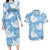 Blue Aloha Hawaii Couples Matching Long Sleeve Bodycon Dress and Hawaiian Shirt Monstera Hibiscus Plumeria Seamless Vibes - Polynesian Pride