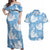 Blue Aloha Hawaii Couples Matching Off Shoulder Maxi Dress and Hawaiian Shirt Monstera Hibiscus Plumeria Seamless Vibes - Polynesian Pride