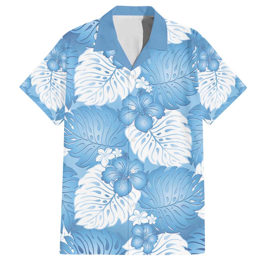 Blue Aloha Hawaii Family Matching Long Sleeve Bodycon Dress and Hawaiian Shirt Monstera Hibiscus Plumeria Seamless Vibes LT14 Dad's Shirt - Short Sleeve Blue - Polynesian Pride