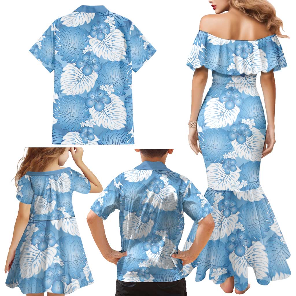 Blue Aloha Hawaii Family Matching Mermaid Dress and Hawaiian Shirt Monstera Hibiscus Plumeria Seamless Vibes LT14 - Polynesian Pride