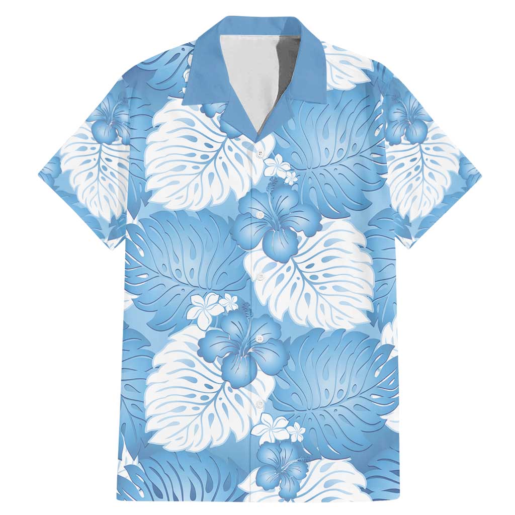 Blue Aloha Hawaii Family Matching Mermaid Dress and Hawaiian Shirt Monstera Hibiscus Plumeria Seamless Vibes LT14 Dad's Shirt - Short Sleeve Blue - Polynesian Pride