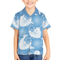 Blue Aloha Hawaii Family Matching Off The Shoulder Long Sleeve Dress and Hawaiian Shirt Monstera Hibiscus Plumeria Seamless Vibes - Polynesian Pride