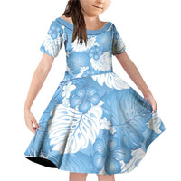Blue Aloha Hawaii Family Matching Off Shoulder Short Dress and Hawaiian Shirt Monstera Hibiscus Plumeria Seamless Vibes - Polynesian Pride