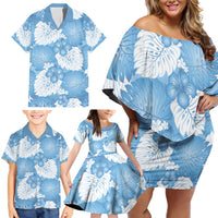 Blue Aloha Hawaii Family Matching Off Shoulder Short Dress and Hawaiian Shirt Monstera Hibiscus Plumeria Seamless Vibes - Polynesian Pride