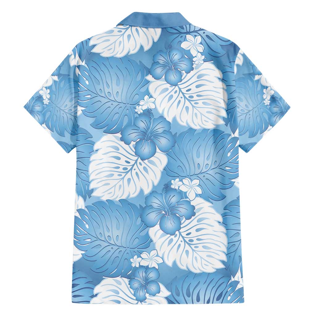 Blue Aloha Hawaii Family Matching Off Shoulder Short Dress and Hawaiian Shirt Monstera Hibiscus Plumeria Seamless Vibes - Polynesian Pride