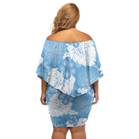 Blue Aloha Hawaii Family Matching Off Shoulder Short Dress and Hawaiian Shirt Monstera Hibiscus Plumeria Seamless Vibes - Polynesian Pride