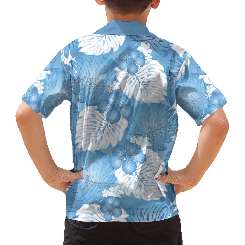 Blue Aloha Hawaii Family Matching Puletasi and Hawaiian Shirt Monstera Hibiscus Plumeria Seamless Vibes LT14 - Polynesian Pride