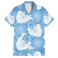 Blue Aloha Hawaii Family Matching Puletasi and Hawaiian Shirt Monstera Hibiscus Plumeria Seamless Vibes LT14 Dad's Shirt - Short Sleeve Blue - Polynesian Pride