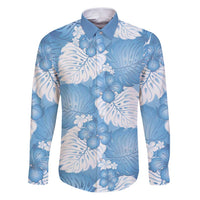 Blue Aloha Hawaii Family Matching Puletasi and Hawaiian Shirt Monstera Hibiscus Plumeria Seamless Vibes LT14 Dad's Shirt - Long Sleeve Blue - Polynesian Pride