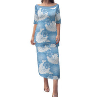 Blue Aloha Hawaii Family Matching Puletasi and Hawaiian Shirt Monstera Hibiscus Plumeria Seamless Vibes LT14 Mom's Dress Blue - Polynesian Pride