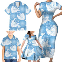 Blue Aloha Hawaii Family Matching Short Sleeve Bodycon Dress and Hawaiian Shirt Monstera Hibiscus Plumeria Seamless Vibes LT14 - Polynesian Pride