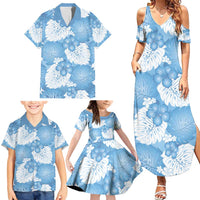 Blue Aloha Hawaii Family Matching Summer Maxi Dress and Hawaiian Shirt Monstera Hibiscus Plumeria Seamless Vibes - Polynesian Pride
