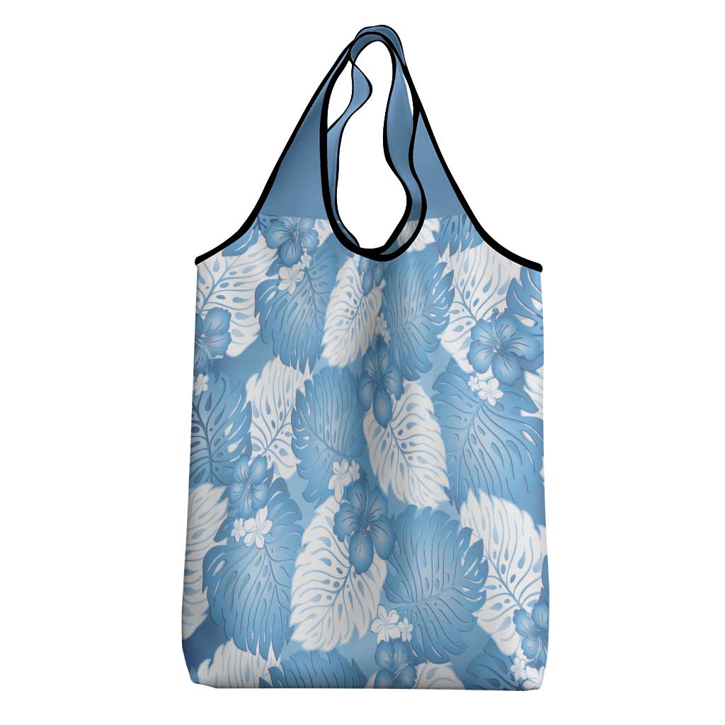 Blue Aloha Hawaii Grocery Bag Monstera Hibiscus Plumeria Seamless Vibes - Polynesian Pride