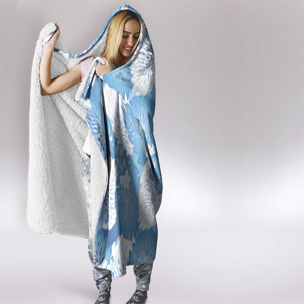 Blue Aloha Hawaii Hooded Blanket Monstera Hibiscus Plumeria Seamless Vibes - Polynesian Pride
