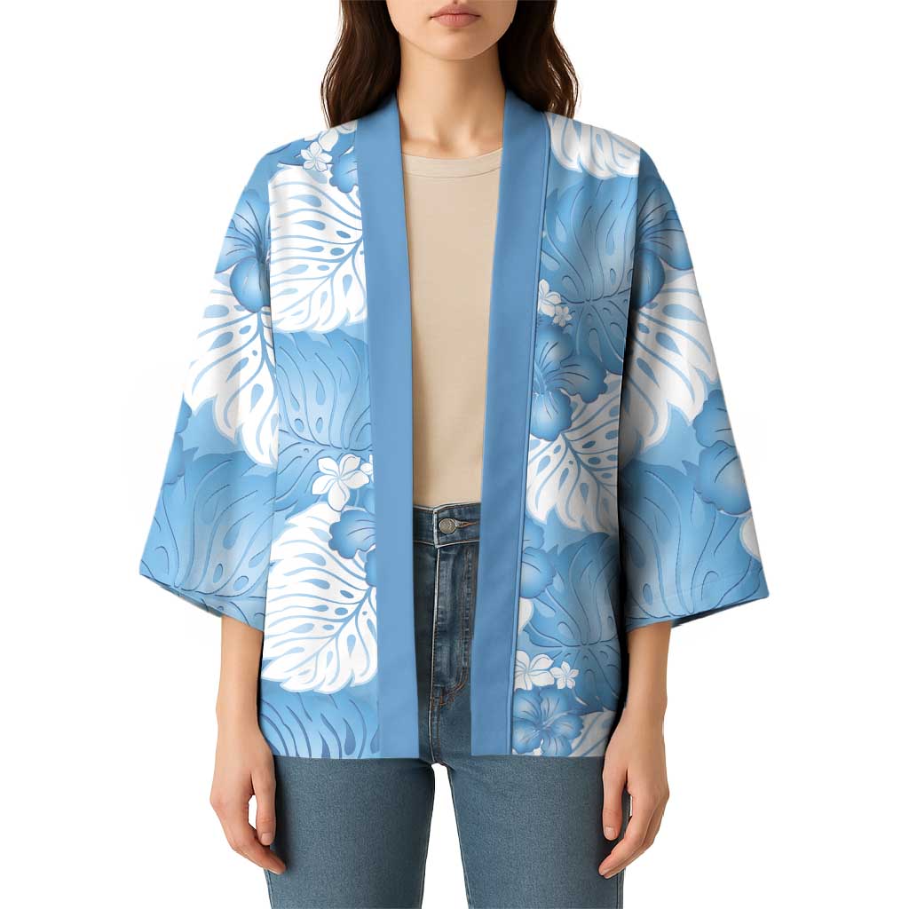 Blue Aloha Hawaii Kimono Monstera Hibiscus Plumeria Seamless Vibes - Polynesian Pride